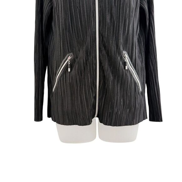 Jamie Sadock Black Crinkle Pleated Golf Jacket Shirt Small Full Zip Front Womens - Picture 3 of 16